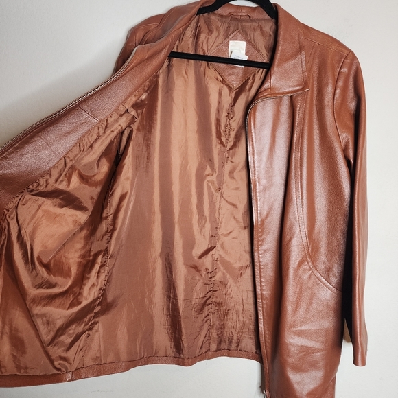 Roaman's 100% Leather Brown Zip Jacket Size 14W - Picture 7 of 16